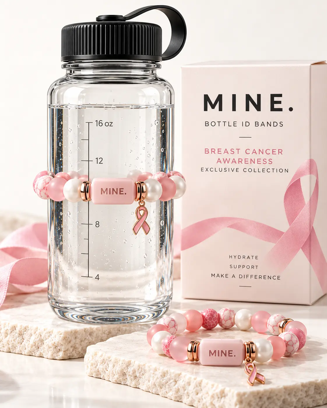 Breast Cancer Awareness — blush / Bubblegum pink / Cloud white; MINE. bottle band design visualization