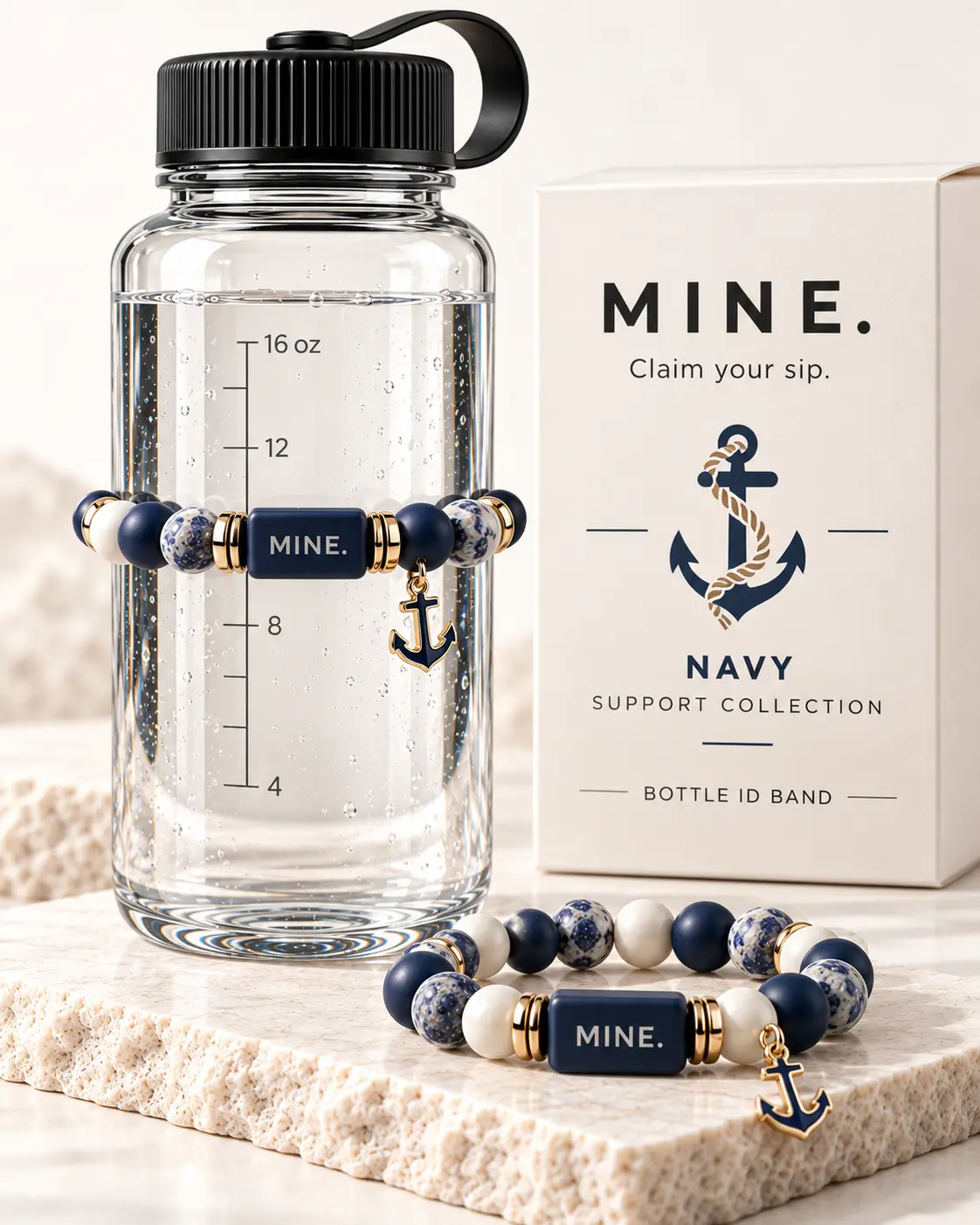 Navy; MINE. bottle band design visualization