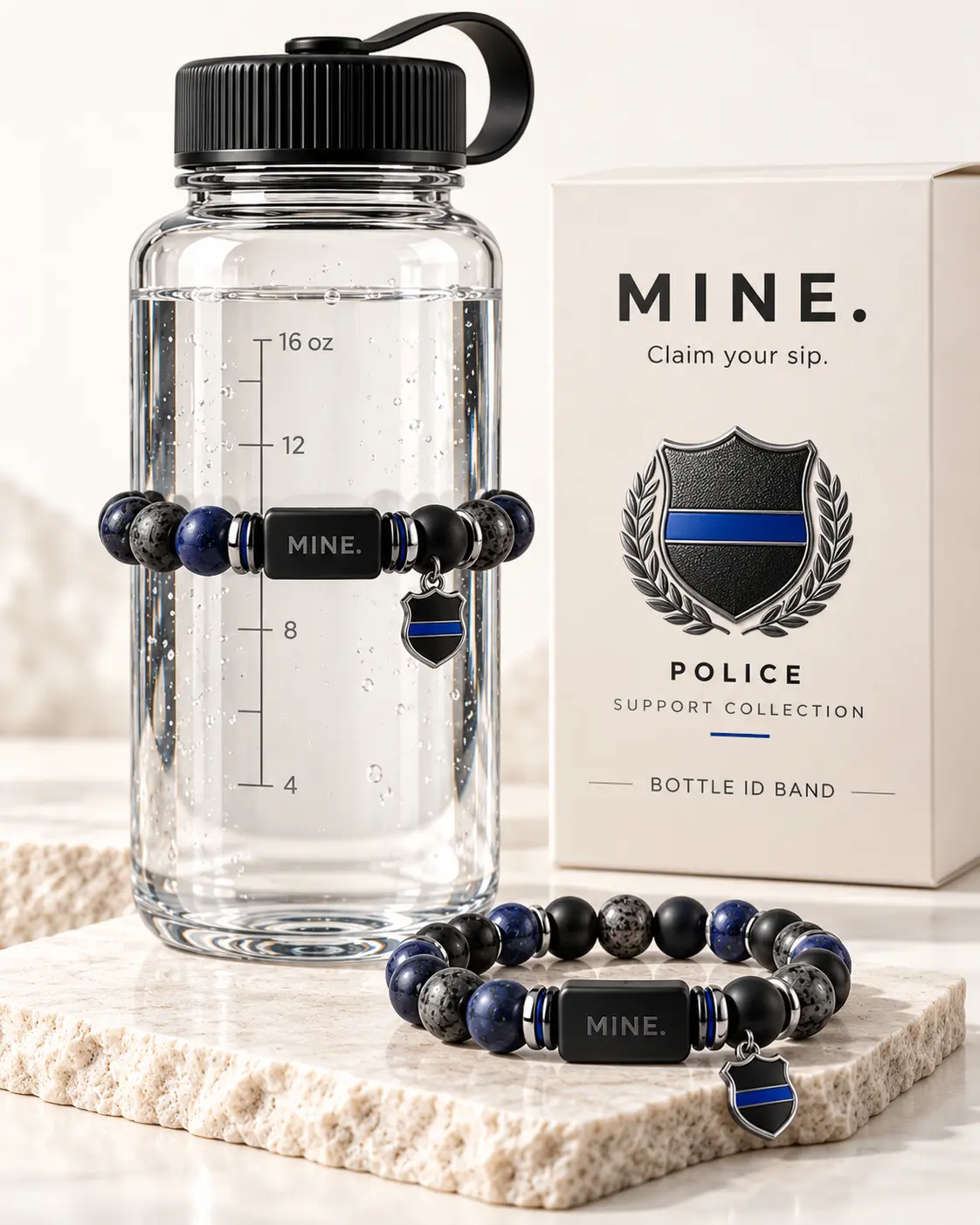 Police; MINE. bottle band design visualization