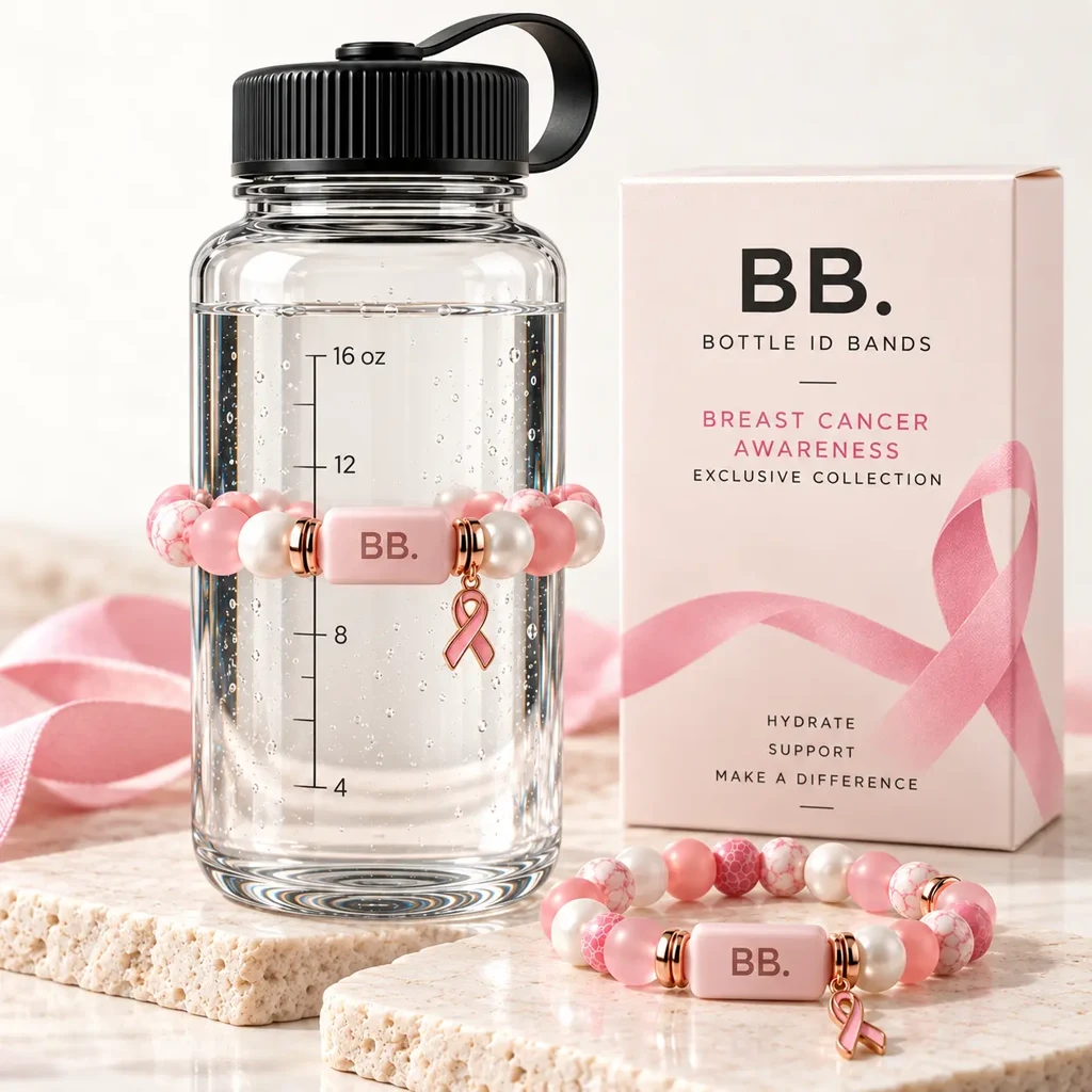 Breast Cancer Awareness — blush / Bubblegum pink / Cloud white; Bottle Bracelets bottle band design visualization