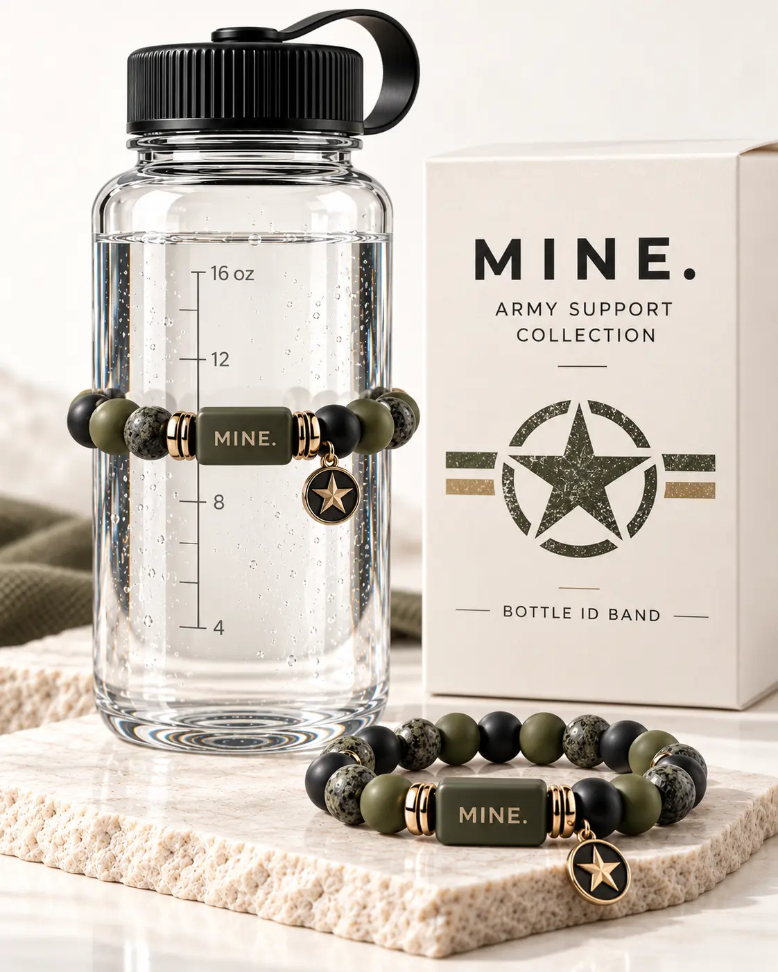 Army — Olive / Ink black / bone; MINE. bottle band design visualization