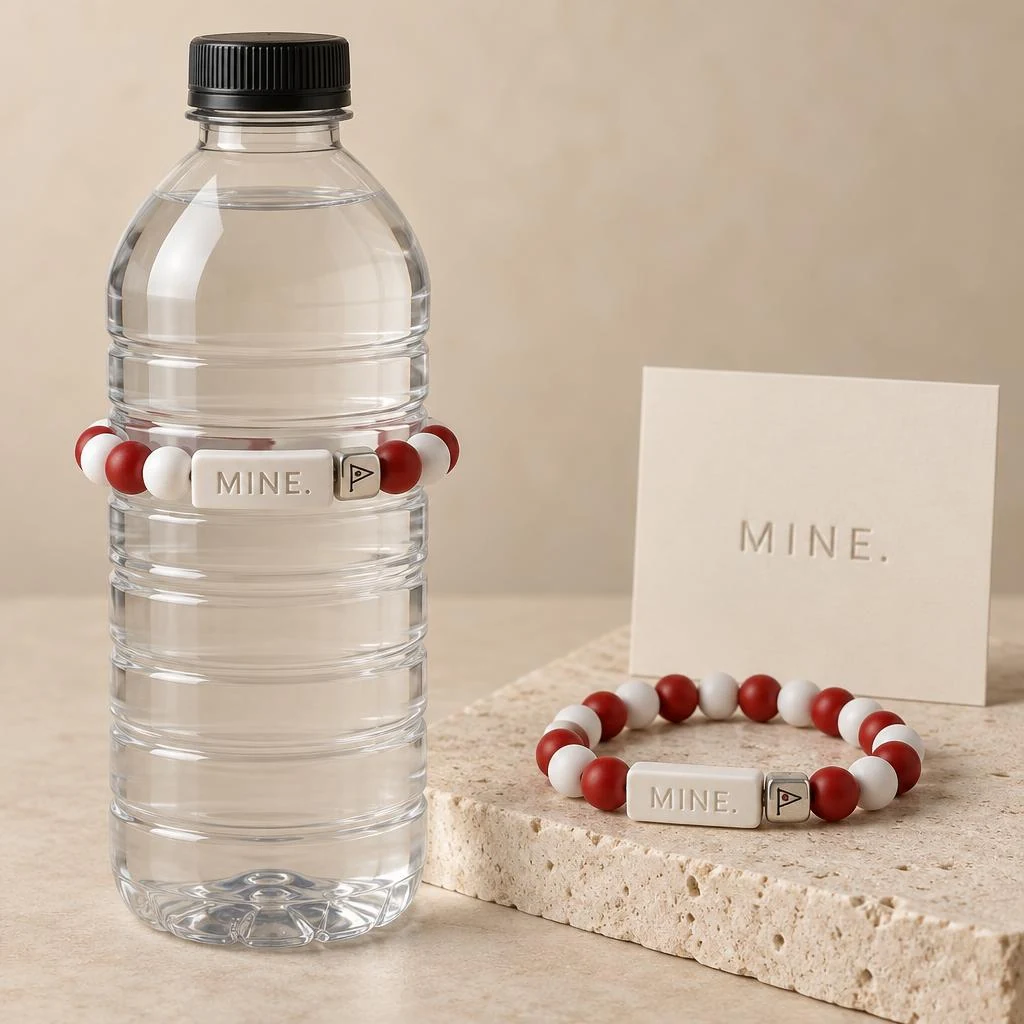 Varsity Spirit — Cherry red / Cloud white; MINE. bottle band design visualization