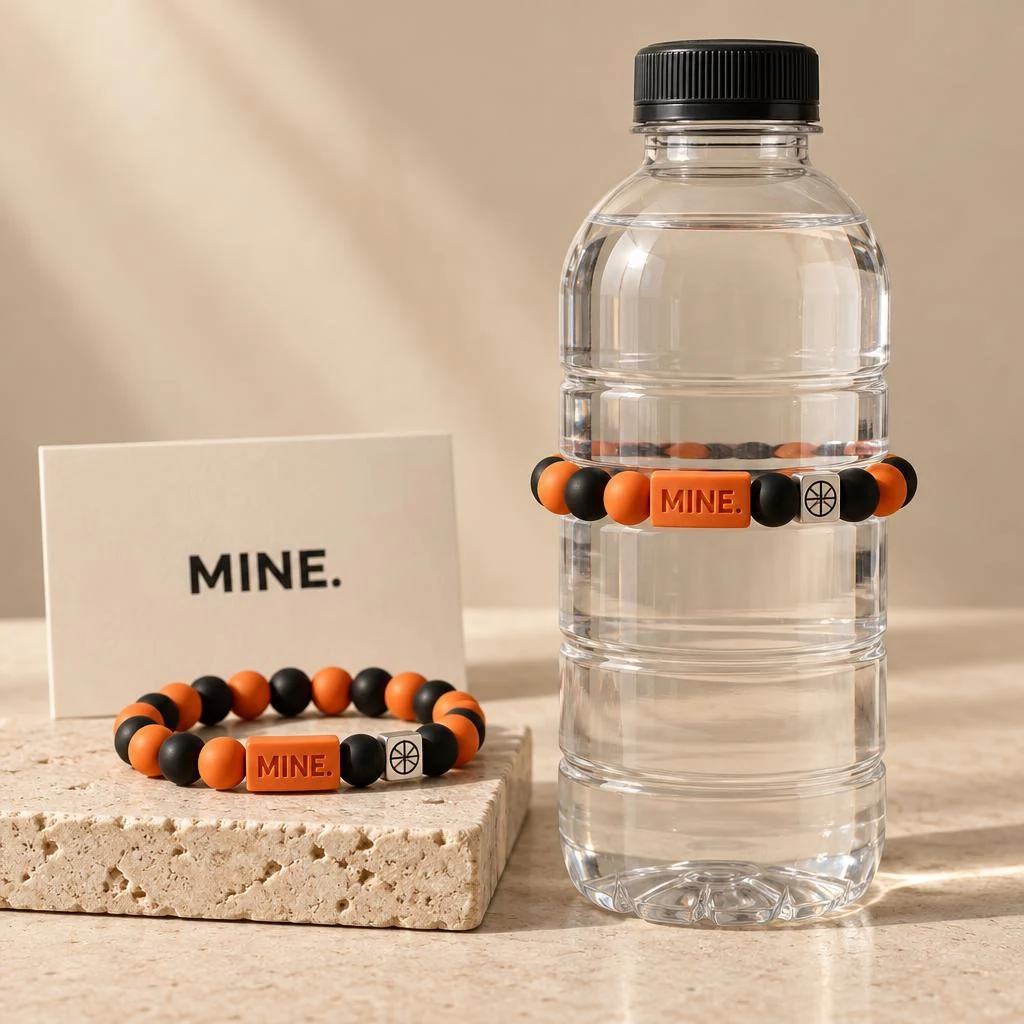 Courtside — Sunset orange / Ink black; MINE. bottle band design visualization