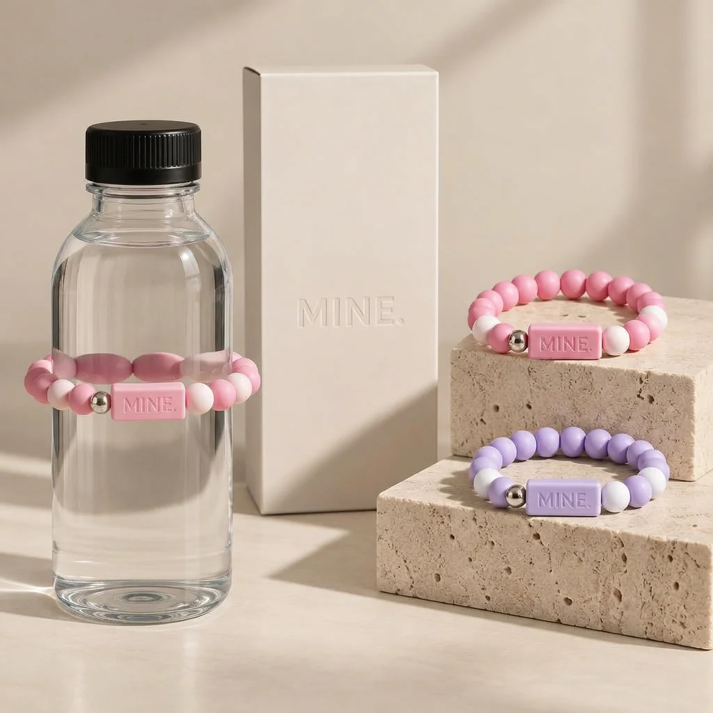 Your person. Your pair. — Pink / Lilac pairing study; final lineup TBD; MINE. bottle band design visualization