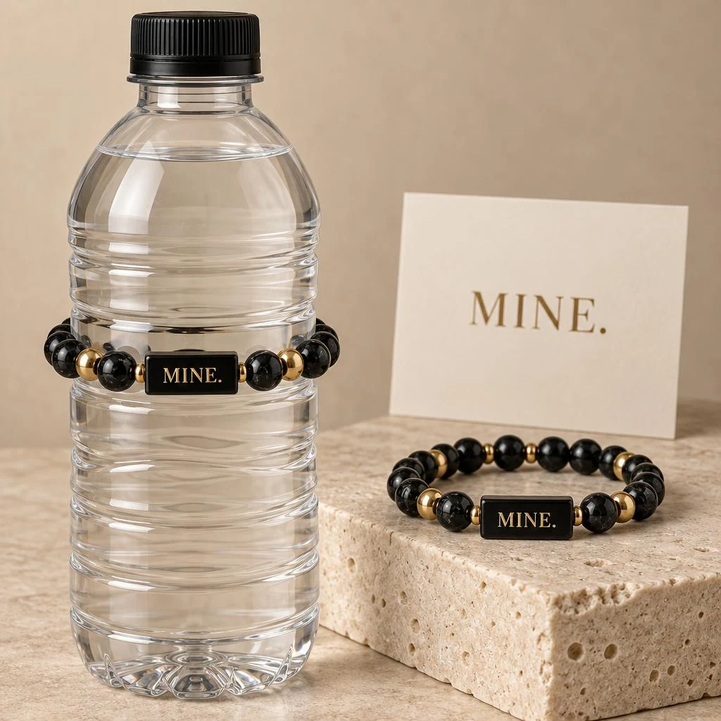 After Hours — Ink black / Warm gold; MINE. bottle band design visualization