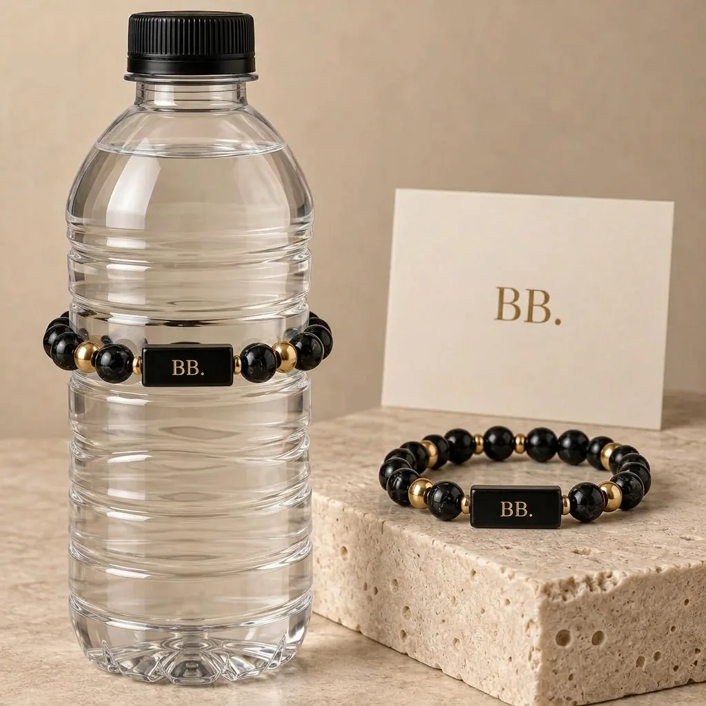 After Hours — Ink black / Warm gold; Bottle Bracelets bottle band design visualization
