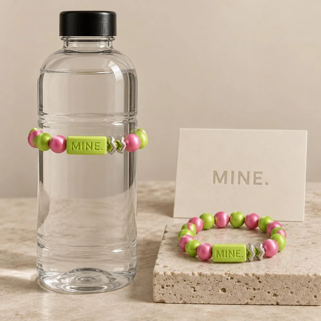 Saturday Rewind — Acid lime / Bubblegum pink; MINE. bottle band design visualization