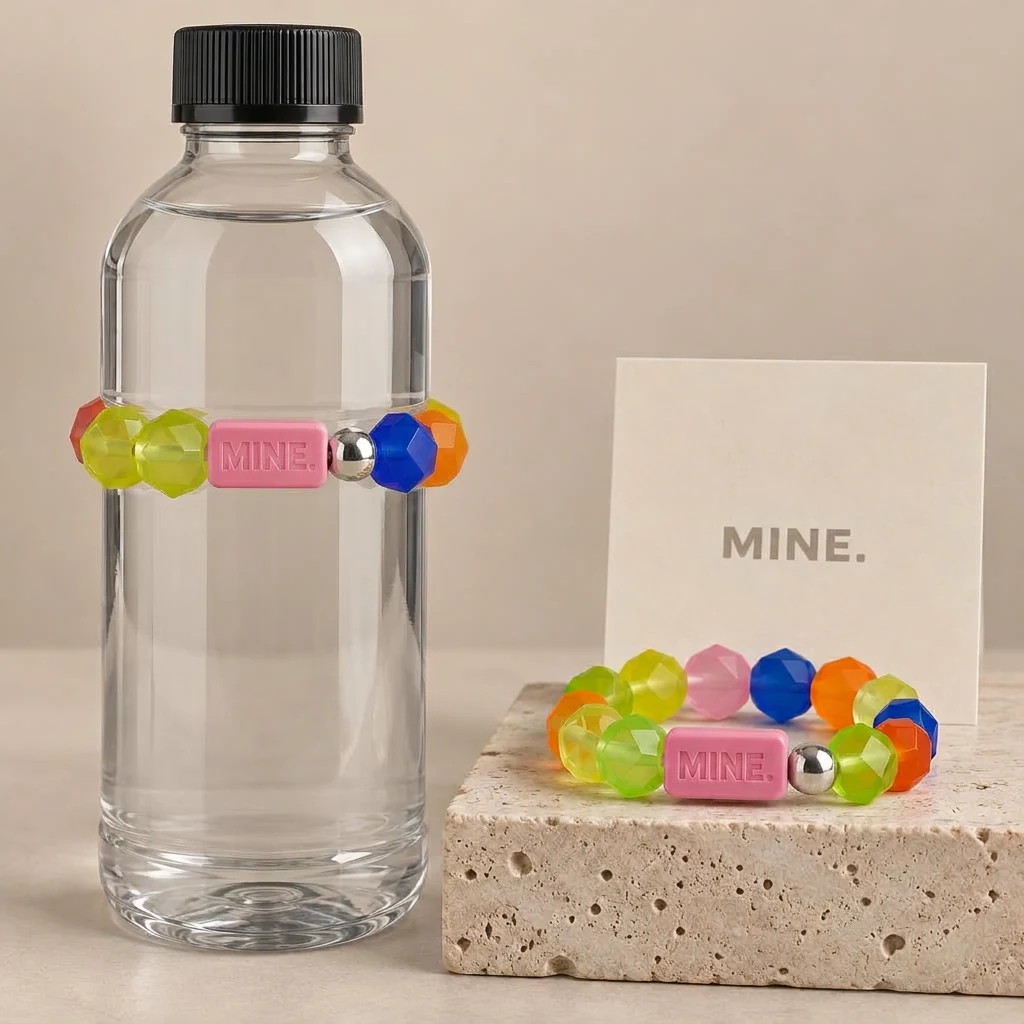 Rewind — Acid lime / Pink / Cobalt / Orange; MINE. bottle band design visualization